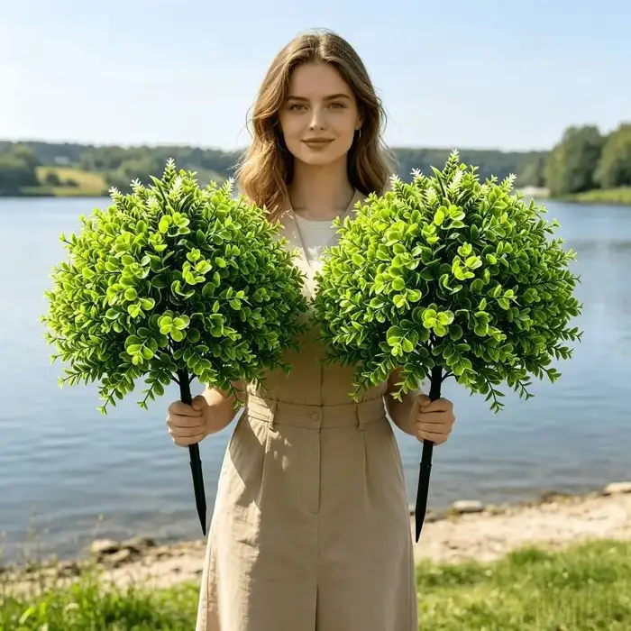 Nouvelles plantes vertes artificielles à piquer dans le sol, fausses plantes vertes, arbustes en plastique pour la décoration extérieure du jardin, du patio, de la cour et de l'aménagement paysager