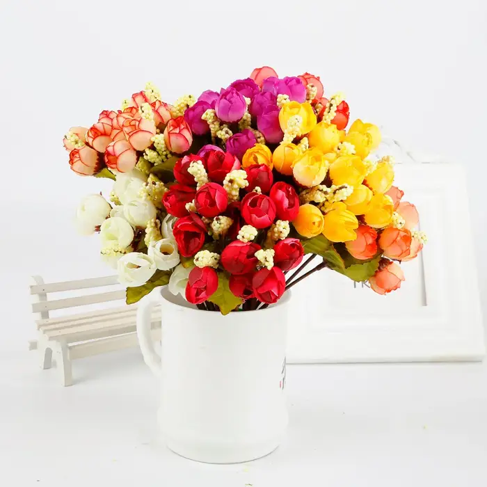 Bouquet de roses et de pivoines artificielles en soie