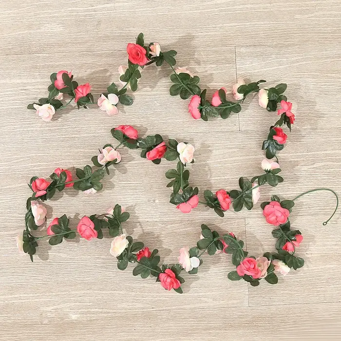 Guirxiété de roses artificielles en soie, vigne de lierre, décoration de mariage, arc de fleurs, feu