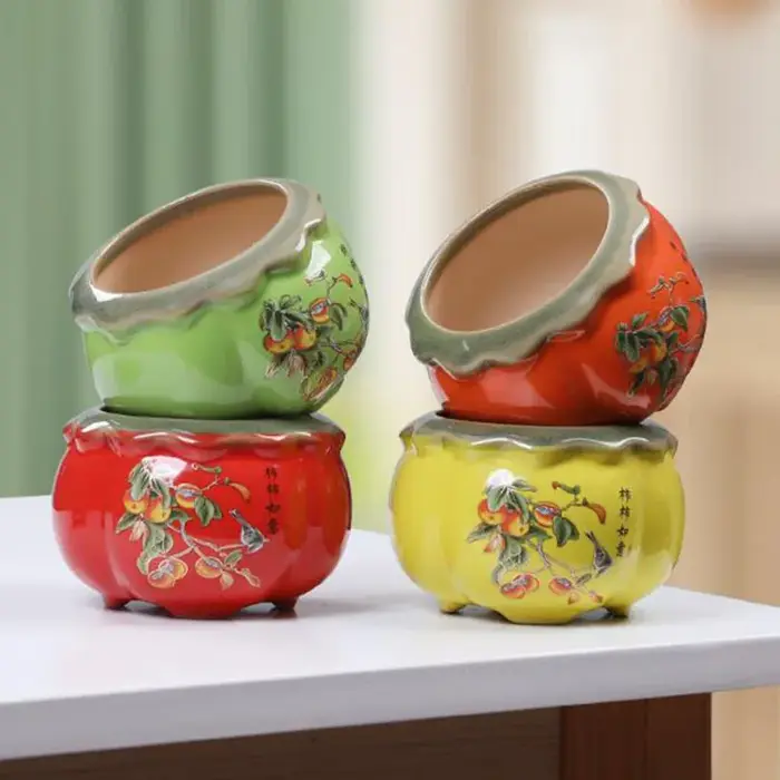 Pot de fleurs kaki en céramique de Style chinois