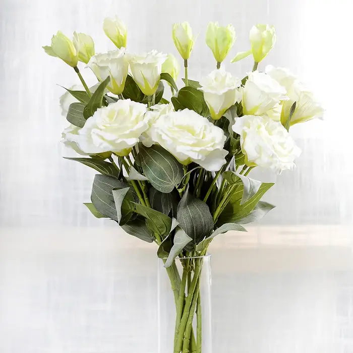 Fleur artificielle Lisianthus à 3 branches, fausse fleur de mariage DIY, décoration nuptiale, fleur d'Eustoma trigéminal en gros