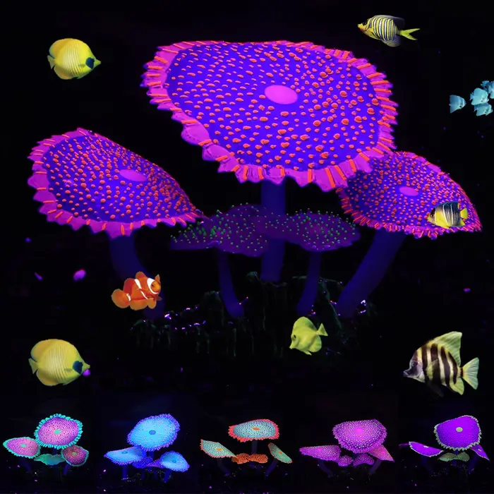 Décoration de corail fluorescent en silicone pour aquarium avec plantes lumineuses pour l'aménagement paysager sous-marin