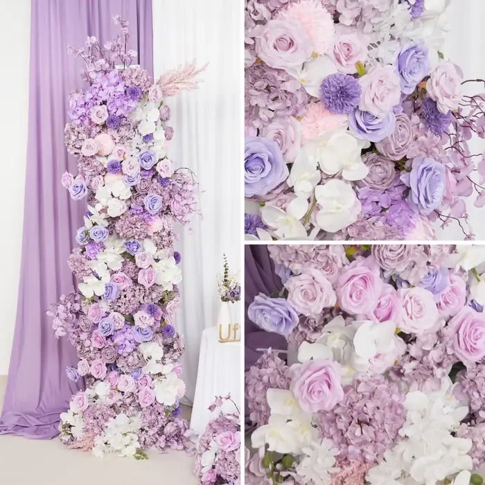 Décoration florale de luxe Uflower : Arche de mariage en roses artificielles violettes, arrangements pour scène de fête et accessoires en panneau KT