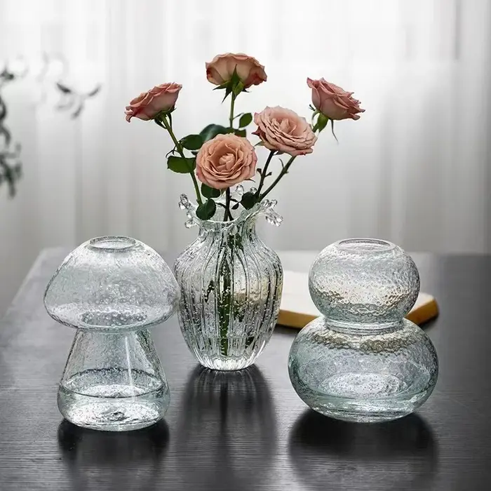 Vase en verre transparent fluorescent lumineux style INS pour arrangements floraux de roses
