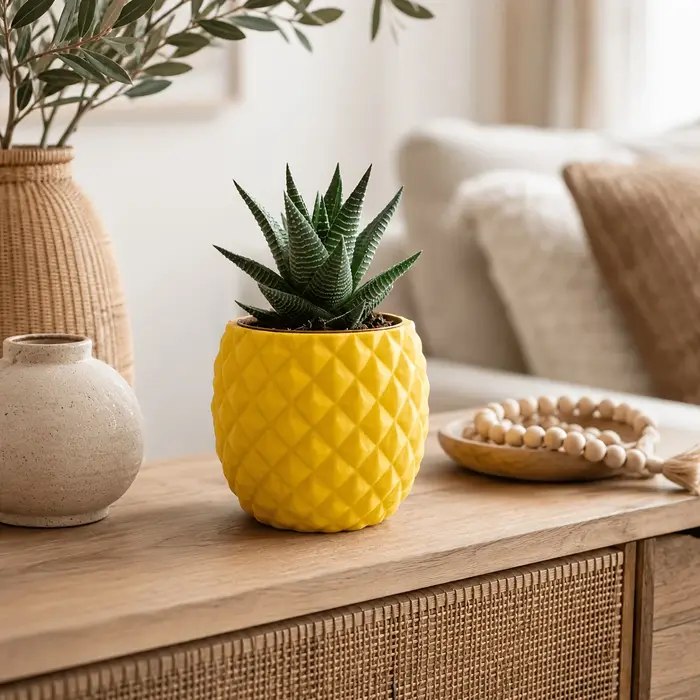 Ensemble de 3/1 pièces de pots à fleurs créatifs en forme d'ananas (pot non inclus) – Mini pot de plantes géométrique, style tropical estival populaire, décoration de bureau, ornement amusant anti-str