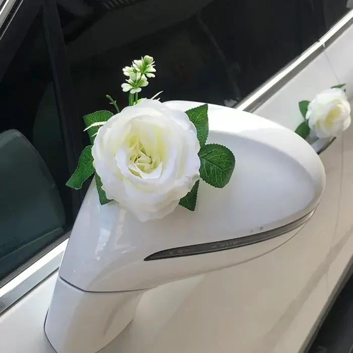 Fleur artificielle de Rose blanche pour décoration de voiture de mariage