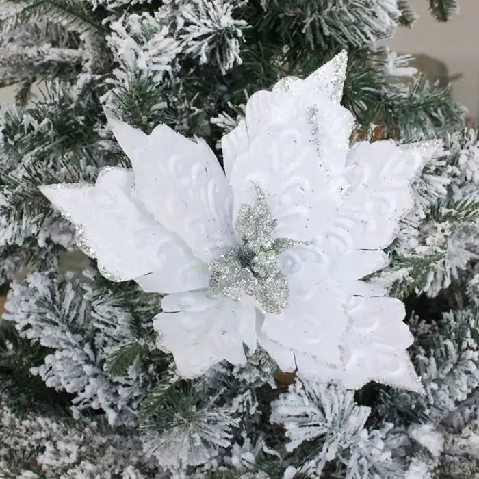 Tête de fleur artificielle en soie, 6 couleurs, fleurs de noël, couronne d'arbre de noël, décoration