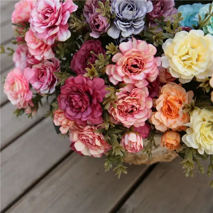 1 Bouquet de roses thé pivoines artificielles