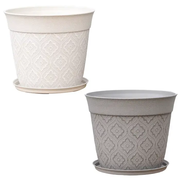 Pot de fleurs en plastique de 8 pouces avec trous de drainage et soucoupe