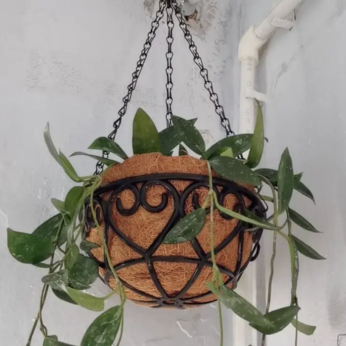 Pot de fleurs rond en fer marron noix de coco