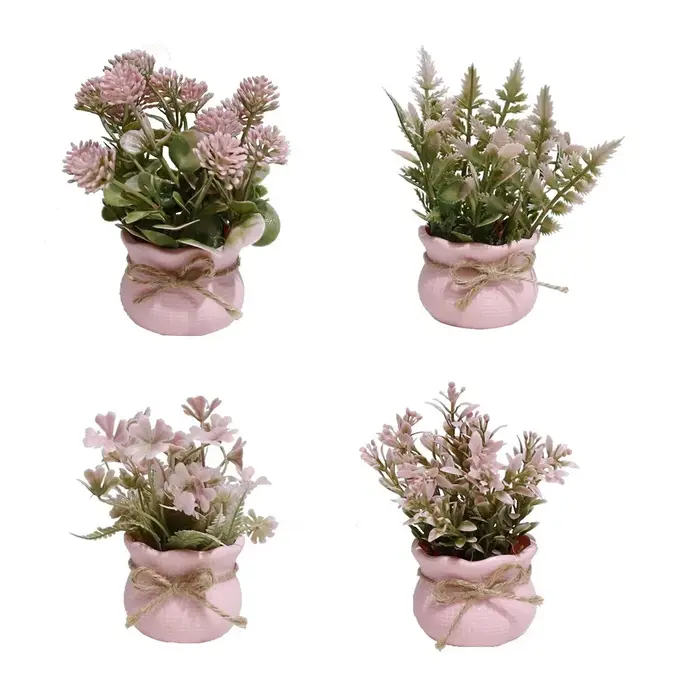 Mini-fleurs artificielles roses en pot