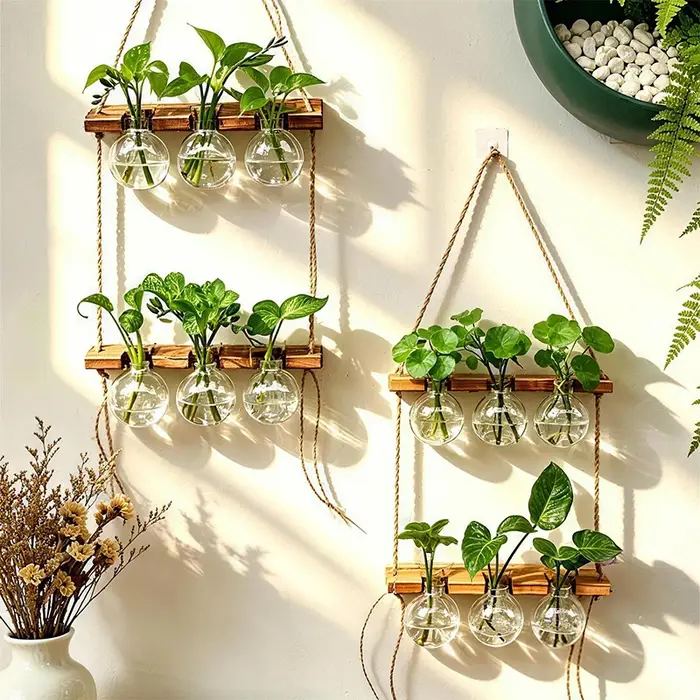 Vase mural en bois et ABS de style bohème pour plantes aquatiques