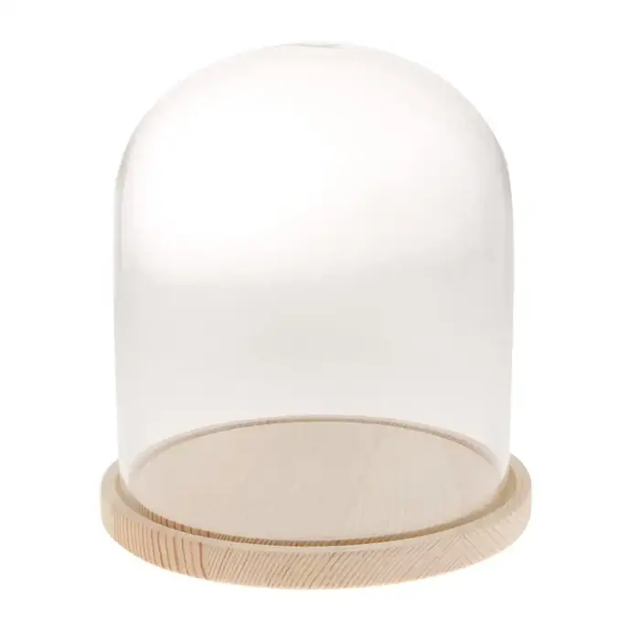 Pot en verre dôme avec Base en bois
