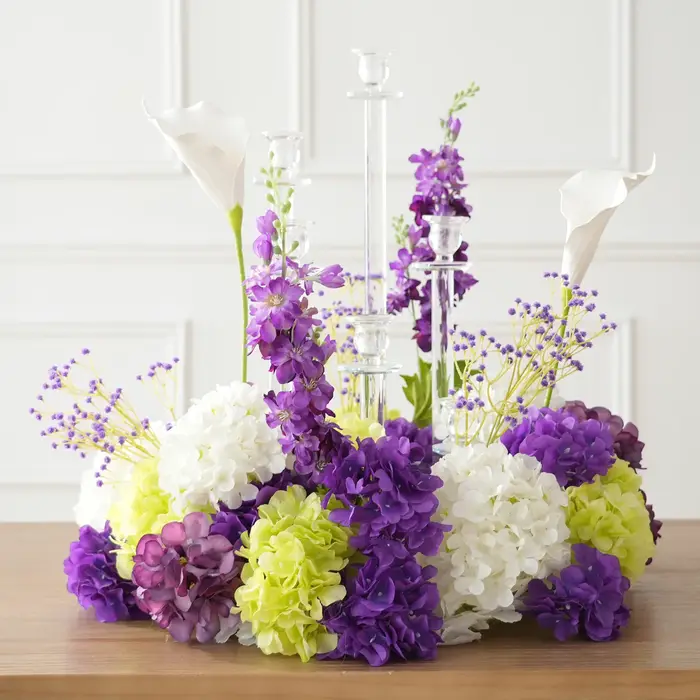 H7792 luxe 5D violet Rose orchidée Delphinium fleur rangée mariage toile de fond arc Arrangement Table pièce maîtresse bienvenue signe décor