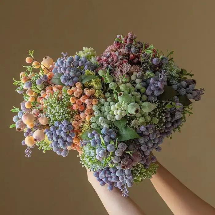 2 bouquets de fleurs artificielles, baies et plantes fruitières, décorations pour la maison, ornements, bouquets de mariée, décorations de mariage, accessoires de photographie