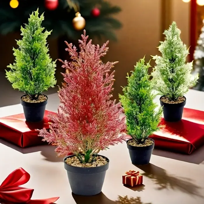 4 piniers artificiels vibrants - Plantes vertes riches pour Noël et la décoration intérieure