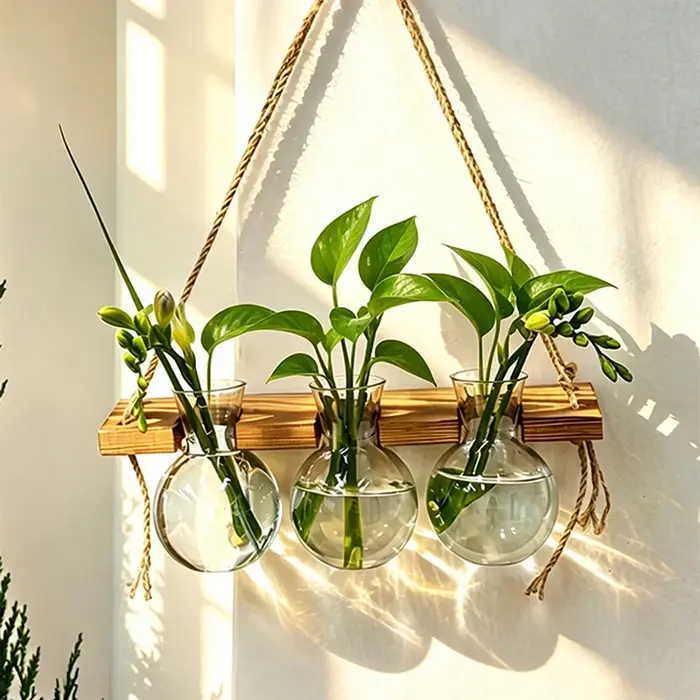 Vase mural en bois et ABS de style bohème pour plantes aquatiques