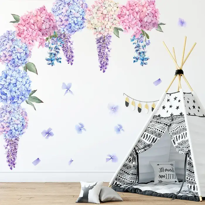 Autocollant Mural fleur de lavande violette, pour décoration de fond de salon, embellissement, décor