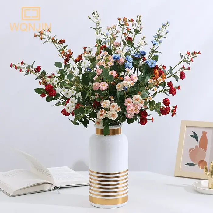 WQNJIN 75 cm bleu haute qualité européenne Mini Roses longue branche fleurs en soie artificielle maison Table pièce maîtresse décor de chambre