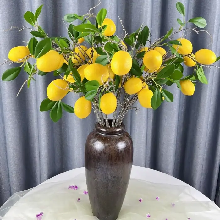 Branche de citron artificielle à feuilles vertes