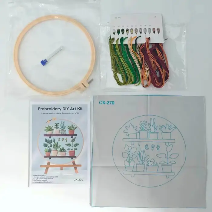 Kit de broderie de plantes en pot pour adultes avec rouleaux de fil et kit d'aiguilles pour cadeau DIY pour débutants