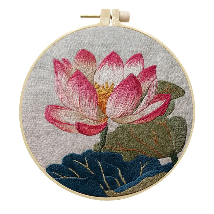 Kits de broderie DIY sur toile imprimée avec motif de fleur de lotus