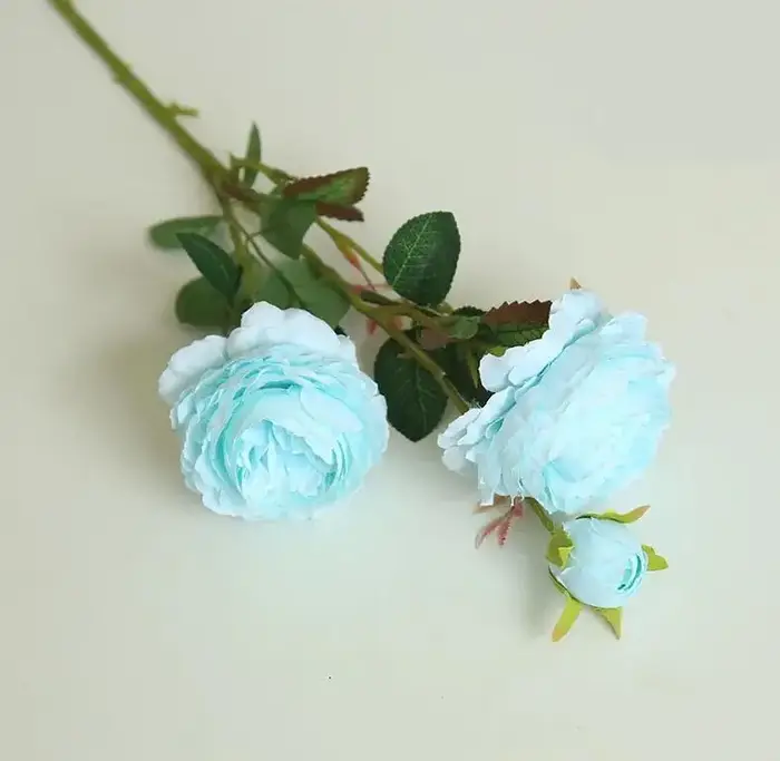 YO CHO Blanc Rose Pivoines Fleur Artificielle Bouquet De Fleurs En Soie 3 Têtes Rose Fleur pour Mari