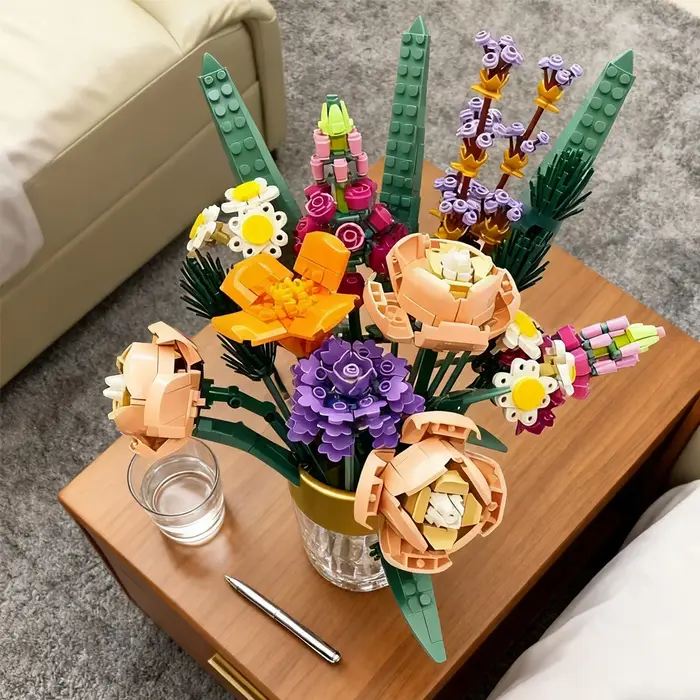 Bouquet de roses éternelles en blocs de construction, modèle de plante, décorations de bureau créatives, cadeaux romantiques pour adultes, jouets DIY pour amoureux