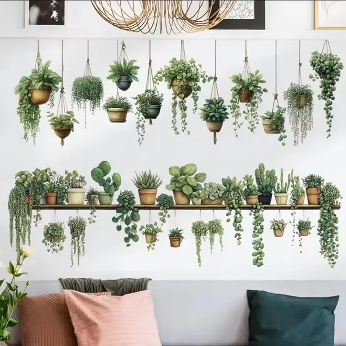 Autocollants muraux plantes en pot aquarelle