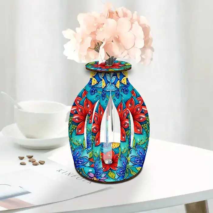 Un kit de peinture diamantée, un vase en bois artisanal à faire soi-même avec des motifs floraux inc