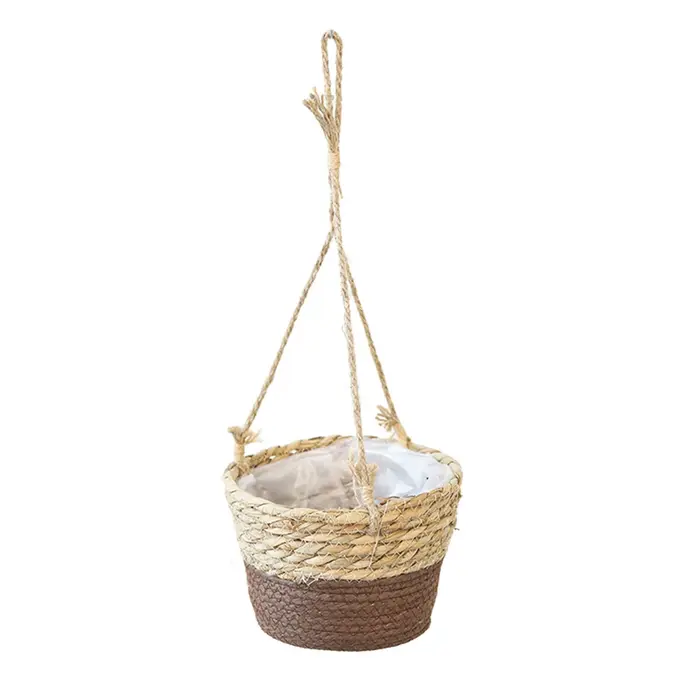 Panier suspendu en paille pour jardin, pot de fleurs tressé en ficelle, panier en rotin, pot suspend