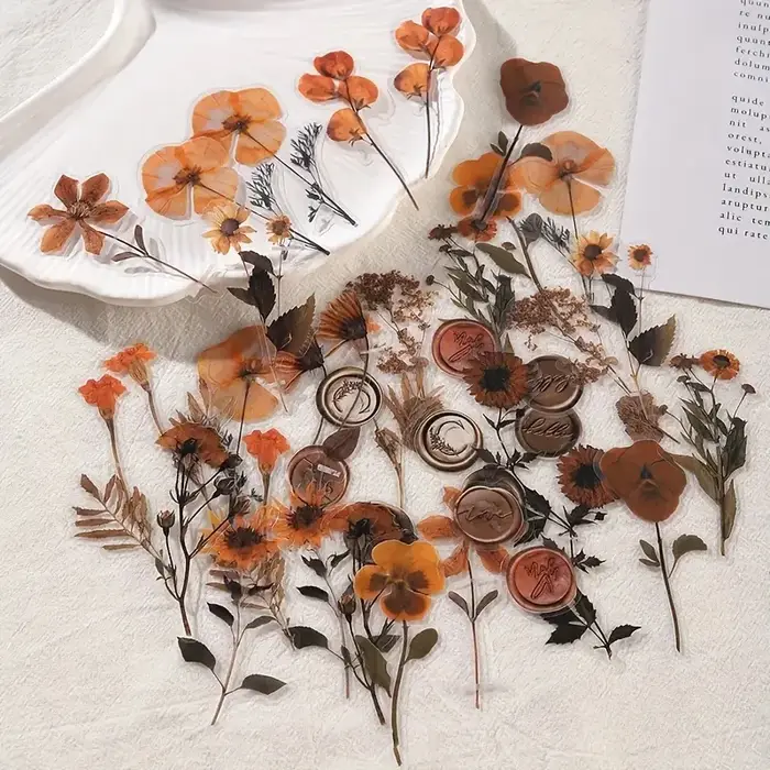 40 feuilles de fleurs séchées Collection série laque plante fleur séchée autocollants pour animaux de compagnie créatif bricolage Collage décor stationnaire
