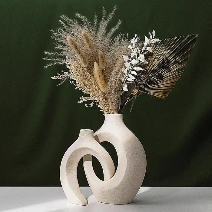 NOUVEAU Lot de 2 pots de fleurs circulaires creux en céramique style nordique
