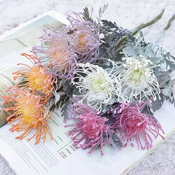 Fleurs artificielles branche courte griffe de crabe 2 fourchettes Pincushion Festival guirlande Vases maison pas cher décorations de mariage fausse plantation