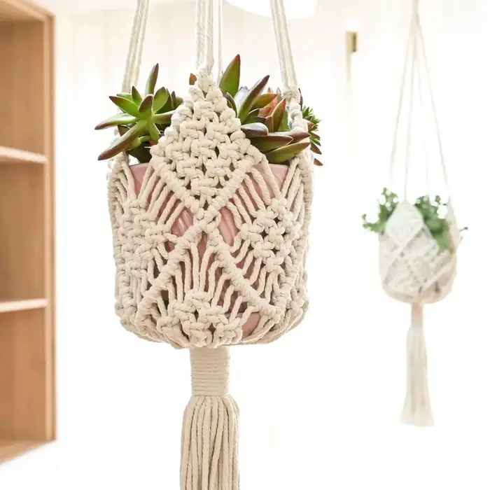 Porte-plante en macramé fait main en corde de coton