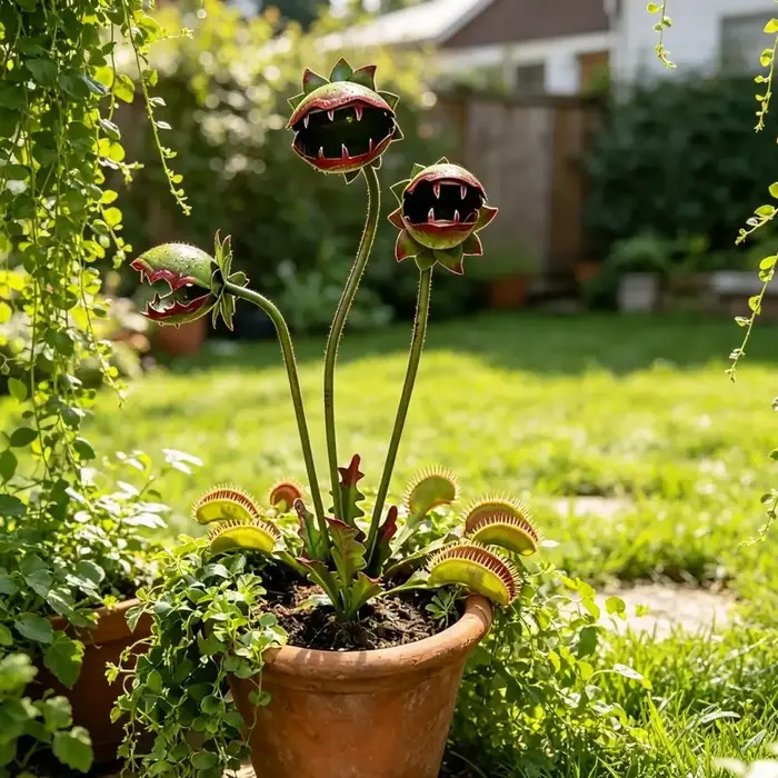 Piquet de jardin en métal en forme de plante carnivore