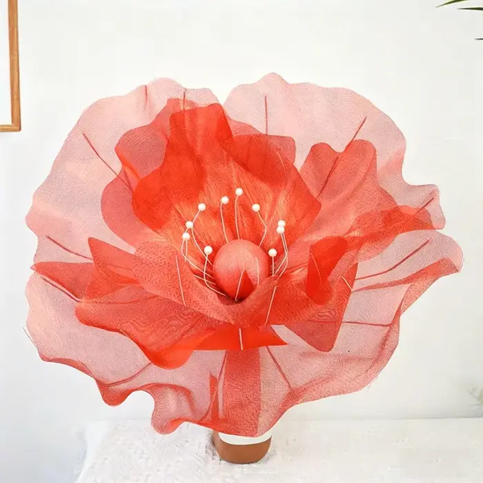 Grande fleur artificielle en tulle transparent de 50 cm avec accents de perles