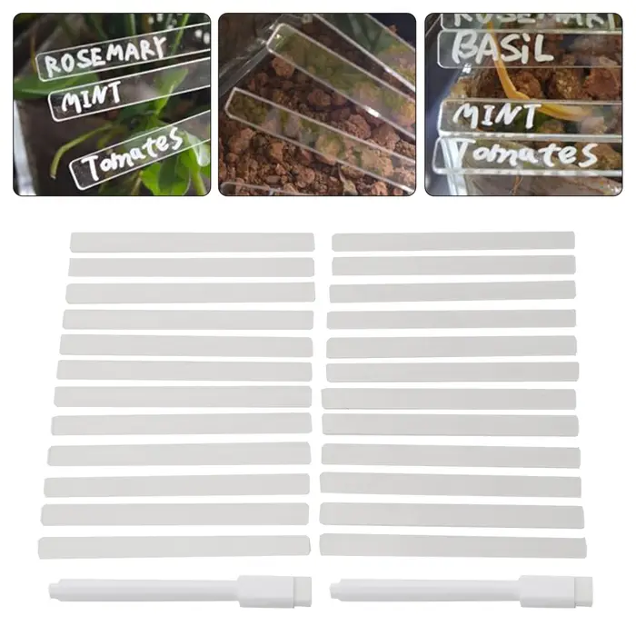 Étiquettes de plantes en acrylique avec stylo, marqueurs de plantes vierges transparentes pour pots