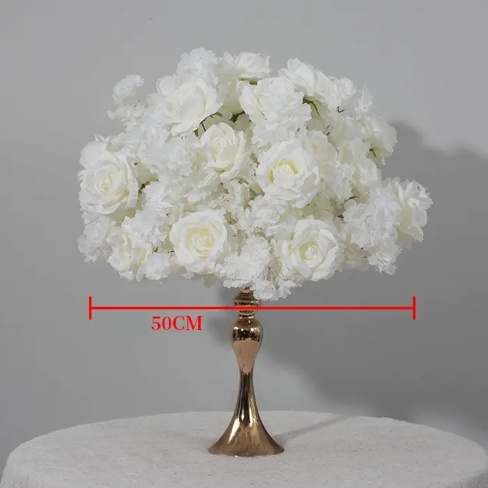 Boule de fleurs artificielles blanches de 80 cm en cerisier et roses pour décoration de table de mariage, porte-bougie, dîner de la Saint-Valentin