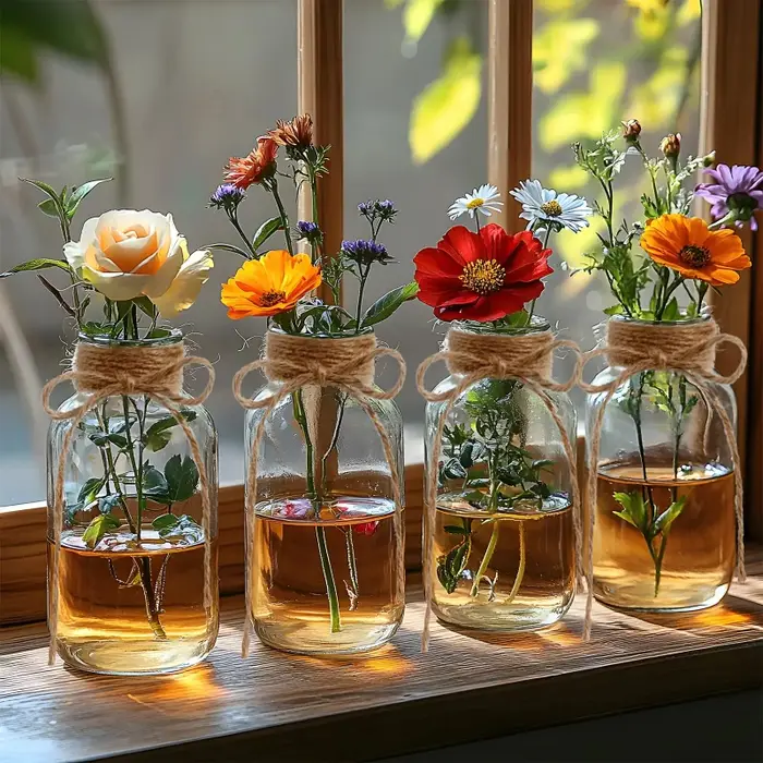 Vases en verre Vintage, fleurs claires, bouteille de fleurs nordique, plantes rétro, pot en verre pour ferme, décoration de mariage, décoration de maison