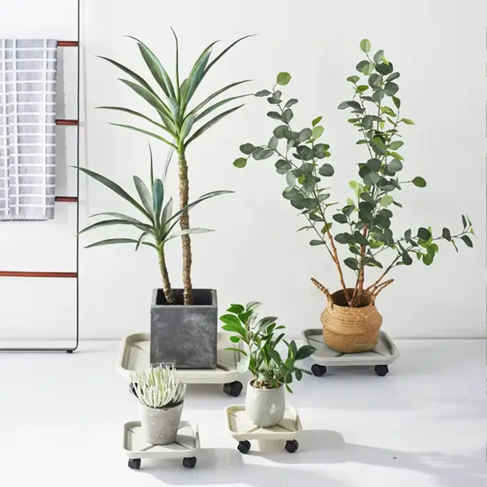 Pot de plantes universel rotatif à 360 °, style roue, support de pot de fleur carré rond en plastiqu