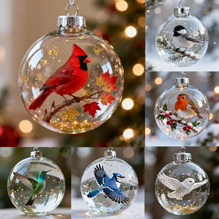 Ornement de noël clair d'oiseaux de la nature