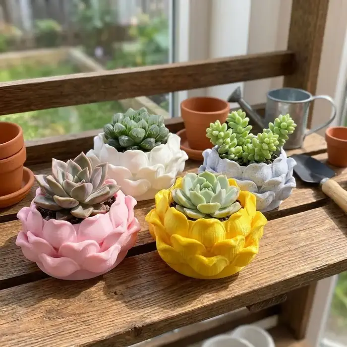 Pot de fleurs en plastique imprimé en 3D en forme de lotus, pots de pépinière avec trou de drainage, vase à fleurs, pots de culture pour jardin