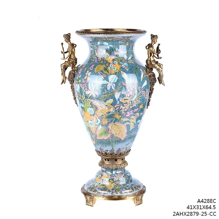 Pot vert en céramique de fleur en Bronze avec couvercle en laiton
