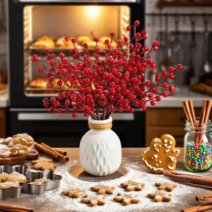 Artificialplant Houx Petits Fruits Rouges De Noël Maison Chambre Décoration De Table De Mariage Bricolage Cadeaux Fleur Tir Prop Accessoires