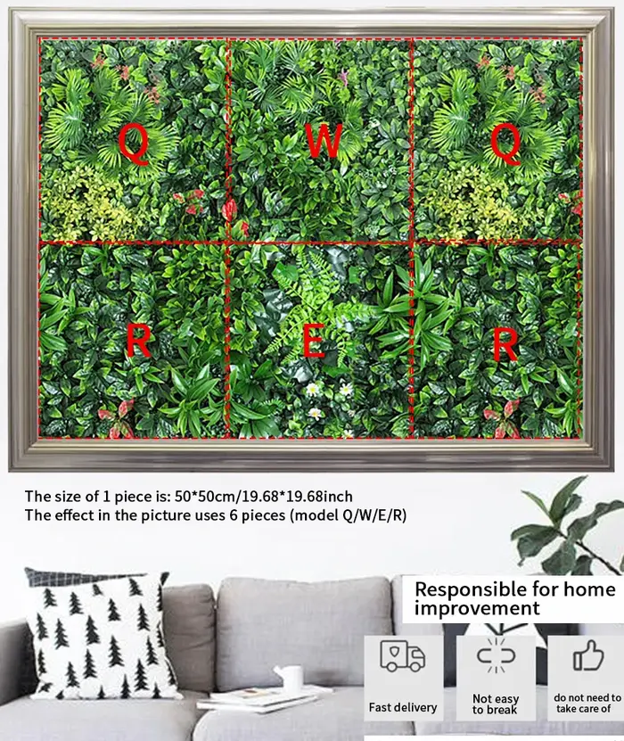 Panneau mural végétal artificiel 3D 50x50CM en plastique pour extérieur