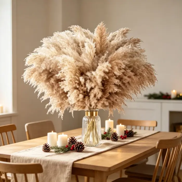 Fleurs séchées naturelles de pampa, vase bohème, arrangement de table pour la maison, bouquet doux et volumineux, décoration de jardin, mariage, fête, Noël, cadeau de festival