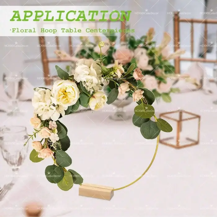 Lot de 5 cerceaux floraux en fil doré avec base en bois pour décoration de centre de table de mariage DIY