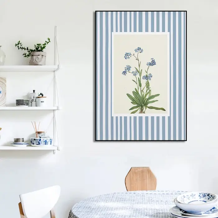 Toile de fond rayé de fleur botanique de tournesol de lys bleu, peinture murale imprimée, affiche d'art, décoration de salon moderne pour la maison