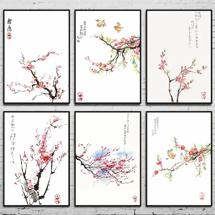 Affiche de fleurs de cerisier Sakura aquarelle japonaise